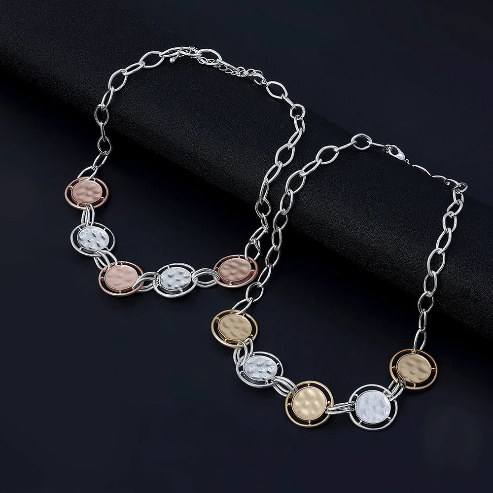 TongLing Interlocking Chain Texture Minimalist Necklace Silver Simple Choker Necklace for Women Daily Accessories