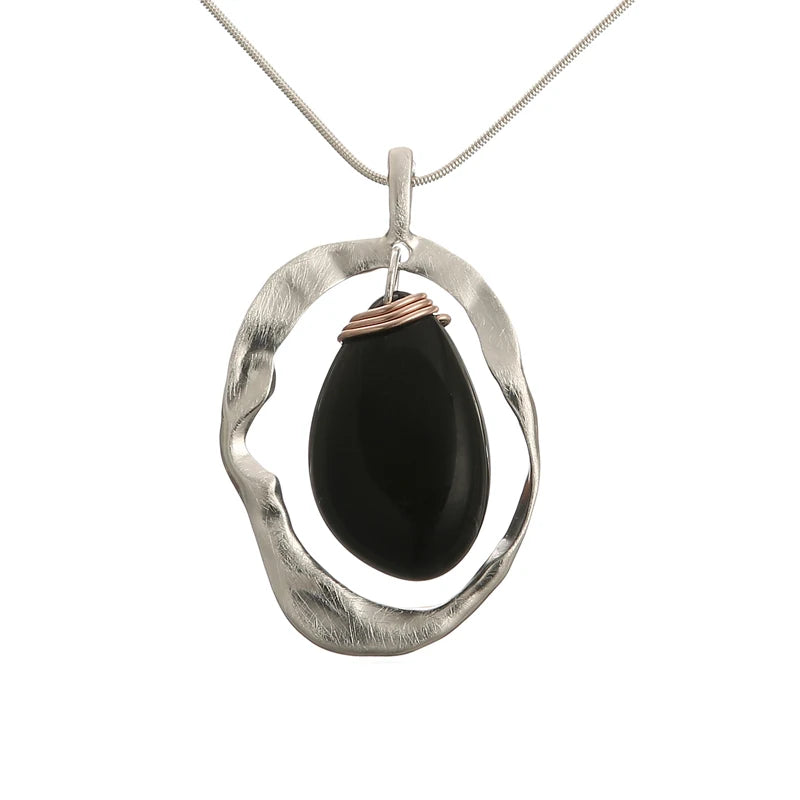 Bohemia Jewelry Black Onyx  Minimalist  Circles Pendant Necklace Women Statement Necklace Jewelry