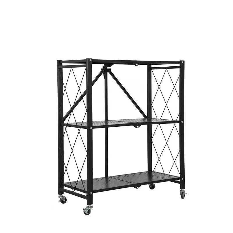 Industrial Style Foldable Metal Kitchen Shelf for Cooking Tools Storage Black Color 3-Year Guarantee
