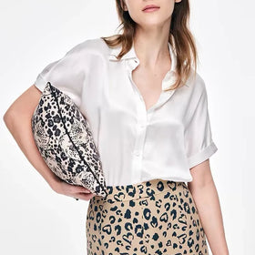 Summer Autumn Korean Solid Color Short Sleeve Casual Office Blouse Shirt 3202#
