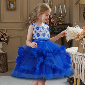 Pretty Blue Fluffy Children's Party Dress Girls Flower Girl Dresses for 10 Year Old Lovely Girls Tutu Dress for Wedding