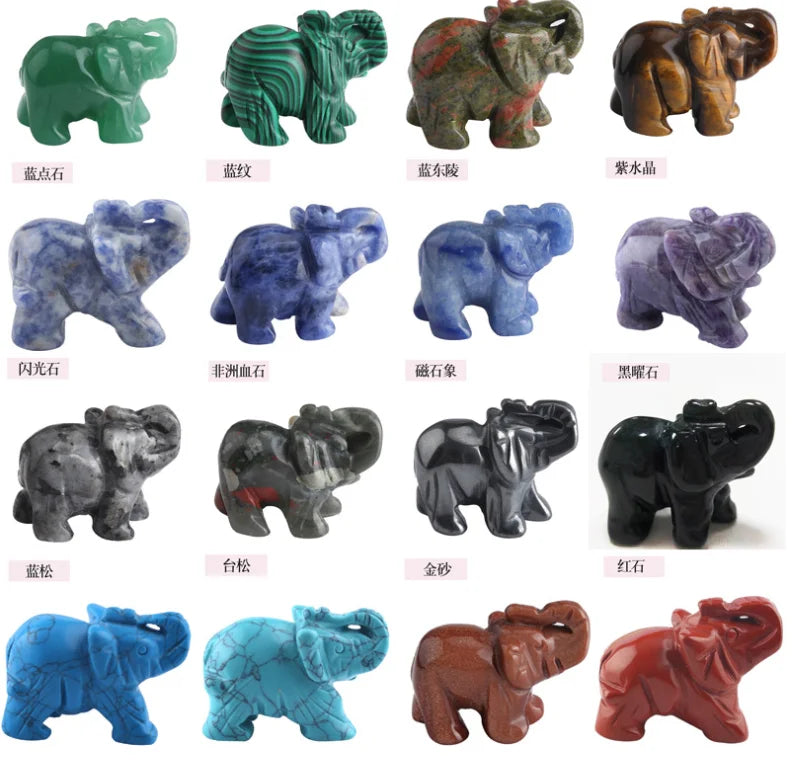 Popular 1.5 Inch Handmade Engraved Quartz Gemstone Crystal Elephant Figurine Animal Carving Home Decor
