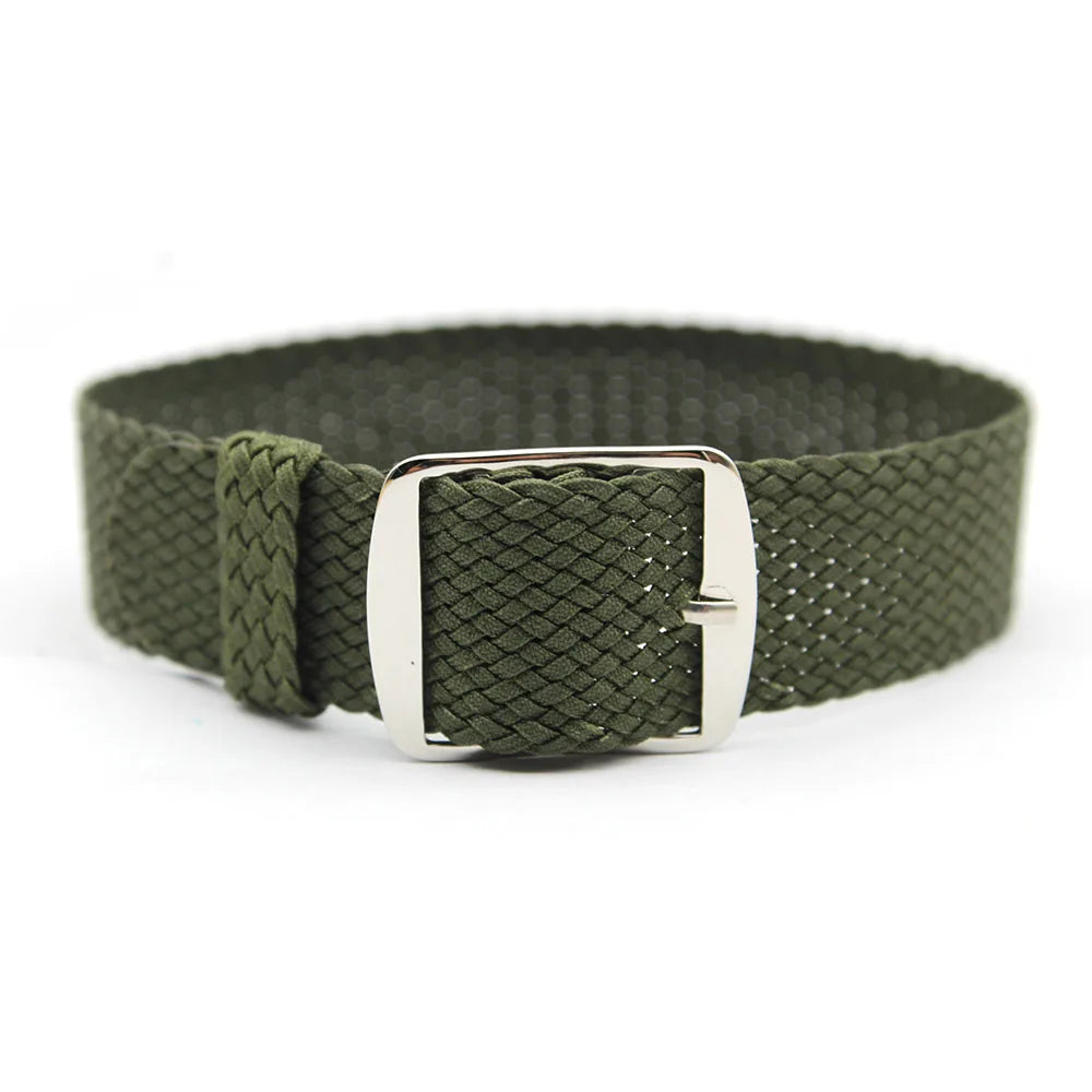 Solid Color Olive Green Breathable Adjustable Nylon Strap 18mm 20mm 22mm Single Pass Smartwatch Watch Strap