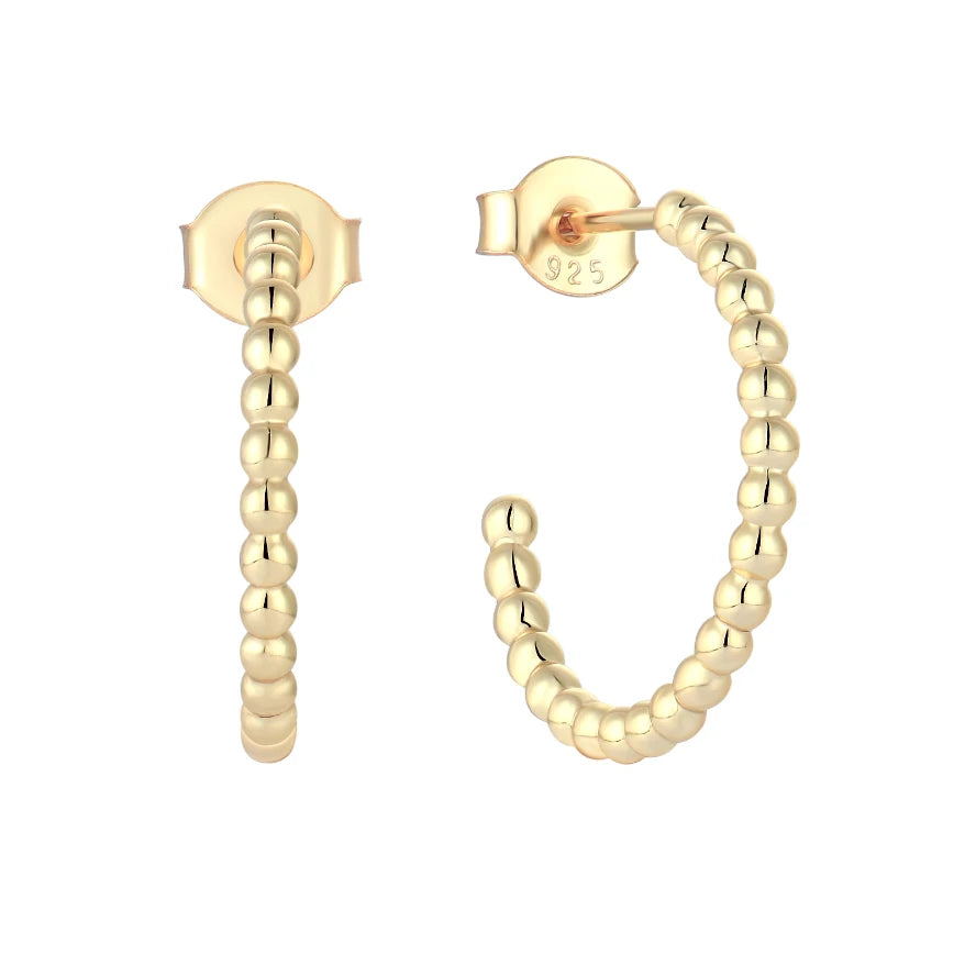 YILUN Gleaming Gold-Plated Beaded Hoop Earrings - Hypoallergenic 925 Sterling Silver - Chic and Classy Jewelry for Women