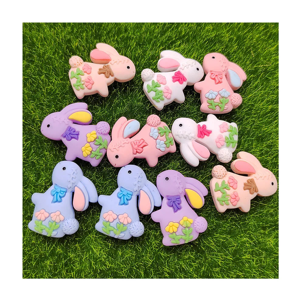 Resin Colorful Kawaii Rabbit Flatback Cabochon Figurines Easter Home Decor Accessories DIY Scrapbook Crafts