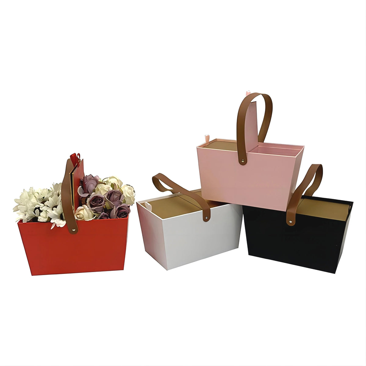 OEM Custom Fashion Portable Basket Flower Box with Handle Hand Gift Box Flower Gift Packing Box with Handle