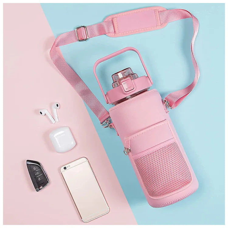 Tomatodos Kawaii 2L Gallon Wasserflasche Sport Style Water Bottle Motivational Time Marker Plastic Convenient Carry Strap Travel
