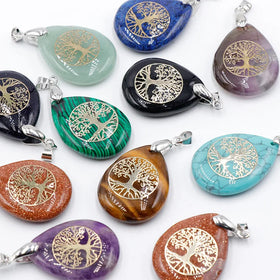 Fashion Popular Natural Stone Water Drop Pendant Jewelry Life Tree Design Necklace for Jewelry Making