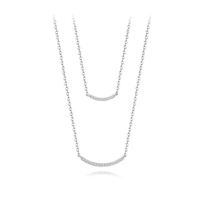 Popular 925 Sterling Silver Gold Plated CZ Zircon Double Layer Smile Bar Necklace for Women Wholesale