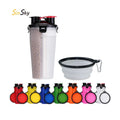 SinSky Outdoor Traveling Cup Pet Food Container Food and Water 2-in-1 Portable Pet Water Bottle with Collapsible Dog Bowl