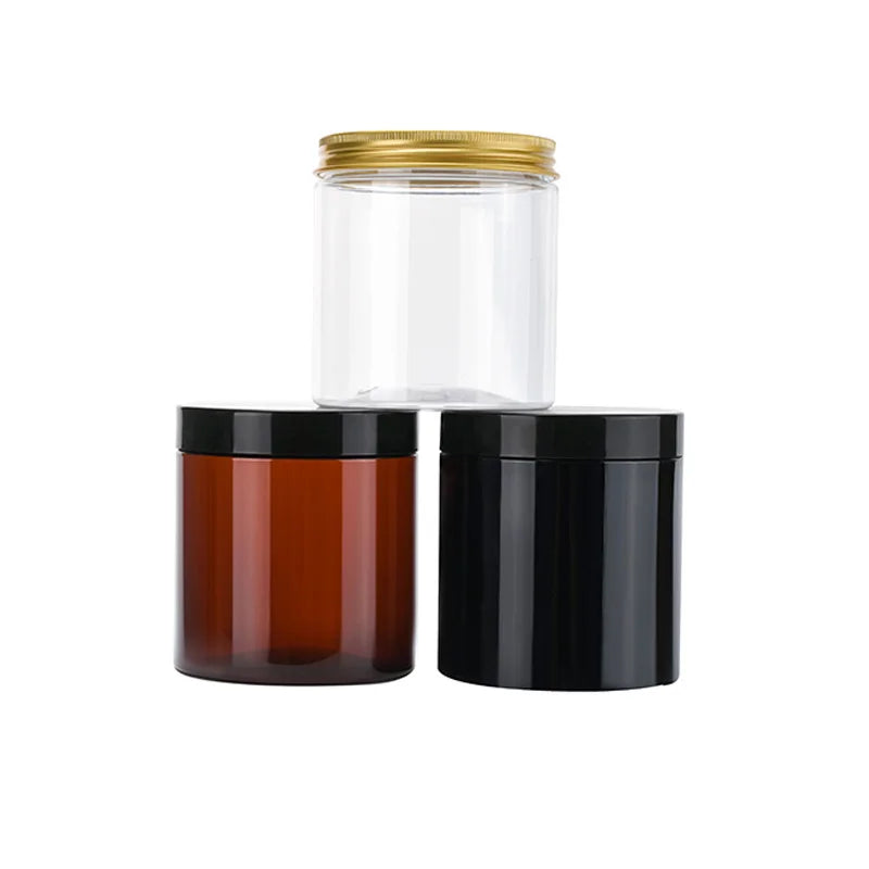 100ml 120ml 200ml 250ml 300ml 400ml 500ml Wide Mouth Amber clear Black PET Plastic Jar with Gold Sliver Black Plastic Cap