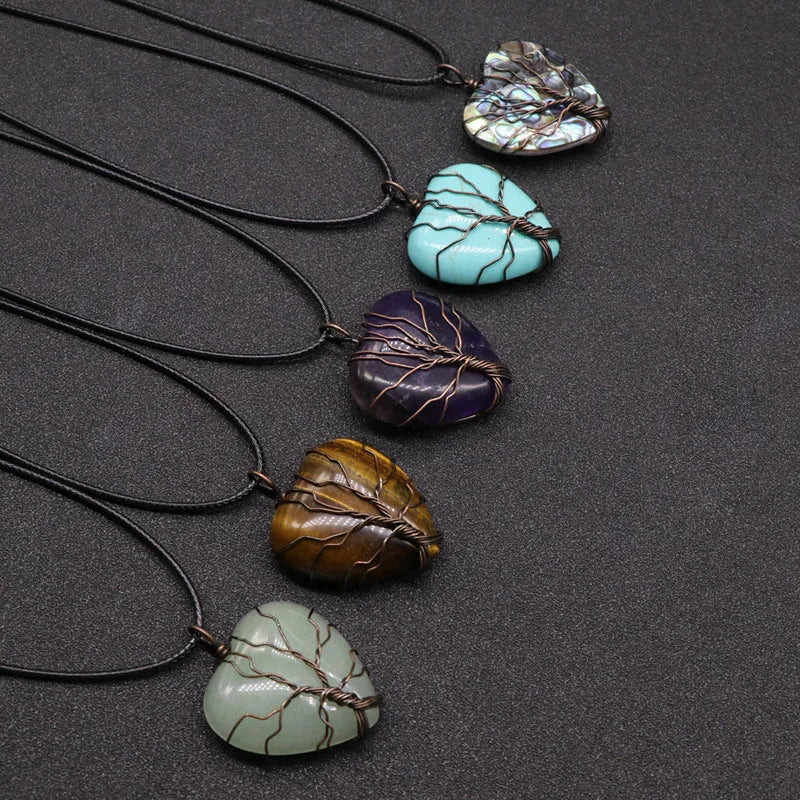 HZ Charming Gemstone Heart Shaped Pendants with Chain