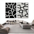 JZ Arts Original Handmade Black and White 2 Panel Modern Abstract Oil Painting on Canvas Christmas Wall Art Rectangle