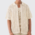 Custom Design Logo Short Sleeve Summer Beach Knit Knitwear Cotton Boxy Oversized Patterned Open Stitch Knitted Shirt