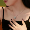 Fashion Women Jewelry 925 Sterling Silver Green Crystal Bow Knot Pendant Necklace