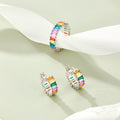 Happy Color Ring Zircon Earring Rhodium Plated 925 Sterling Silver Women's Trendy Dangle Earrings Wedding Party Gift Jewelry