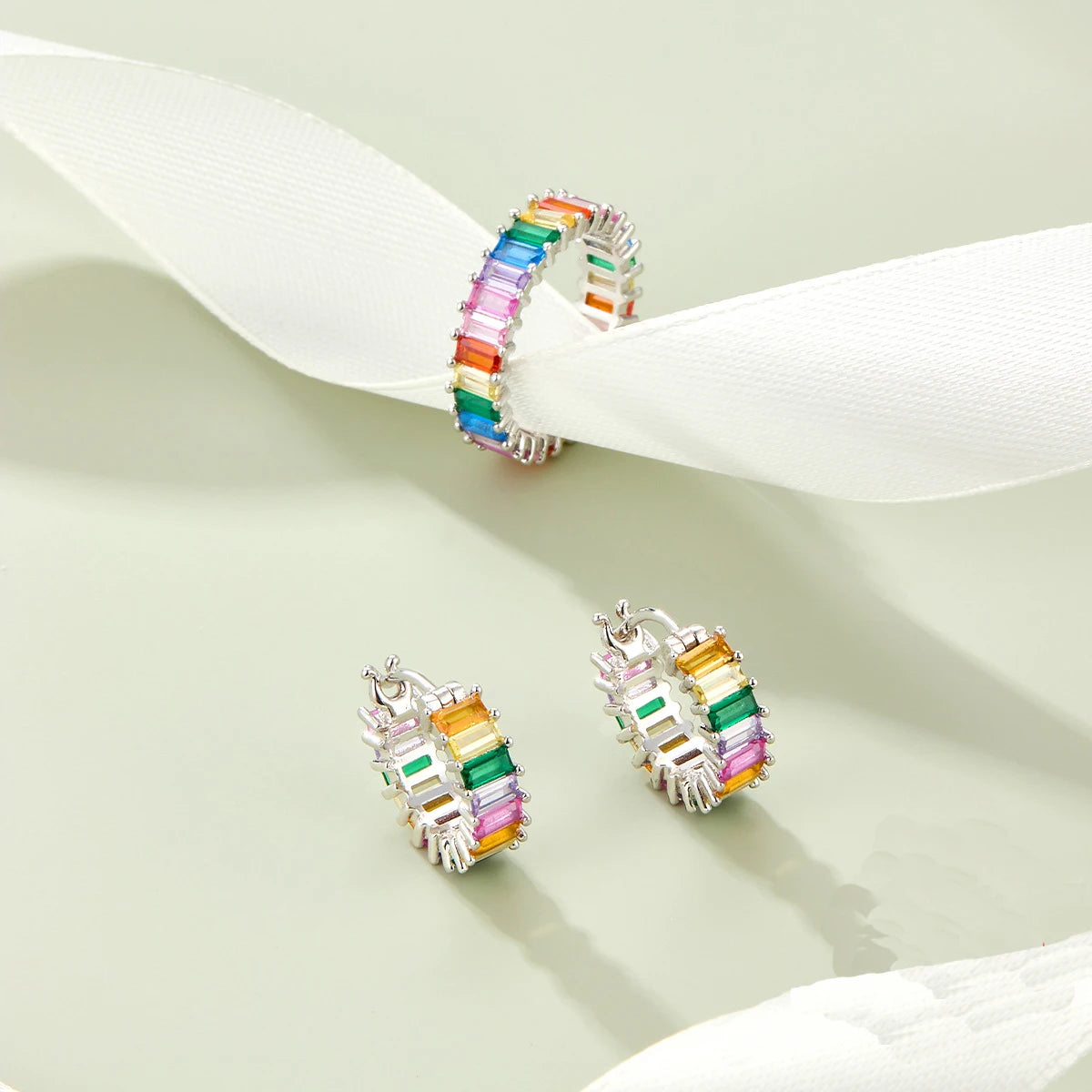 Happy Color Ring Zircon Earring Rhodium Plated 925 Sterling Silver Women's Trendy Dangle Earrings Wedding Party Gift Jewelry