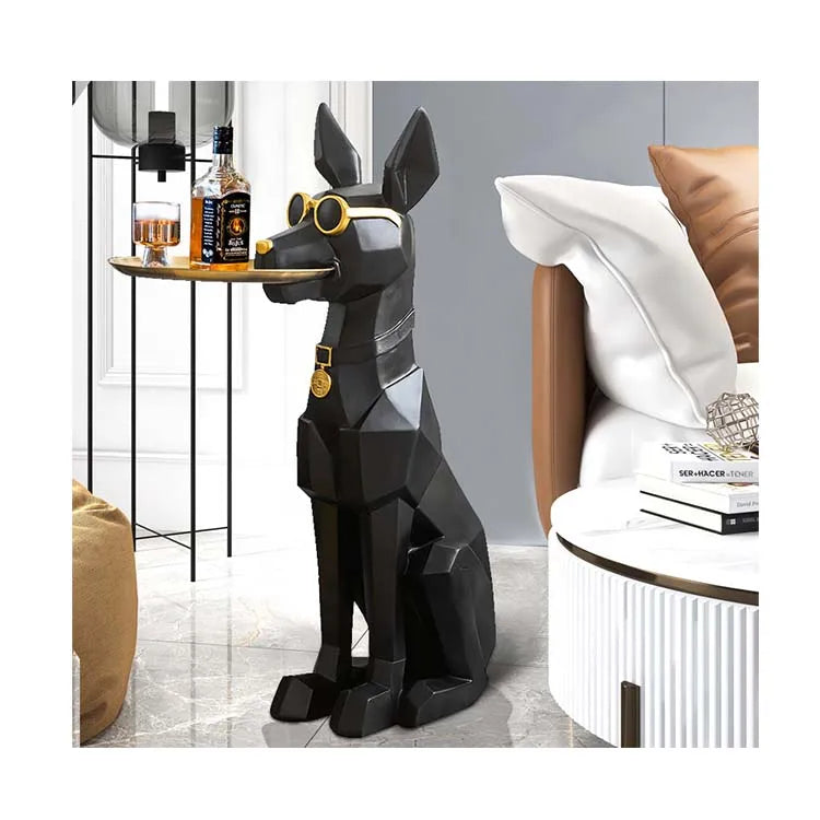 Home Decoration Dog Tray Animal Sculpture Fiberglass Sculpture Life Size Dog Sculpture