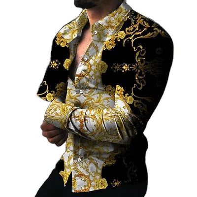 All-Printed Premium Quality Men's Long-Sleeved Professional Formal Shirt Retro Style Chemise De Luxe with Buttons
