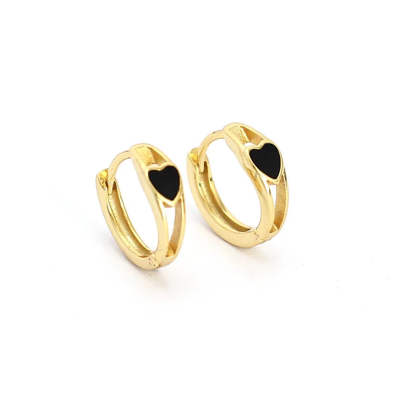 SP S925 Cute 18K Gold Plated 925 Silver Enamel Red Heart Hoops Earrings for Girls