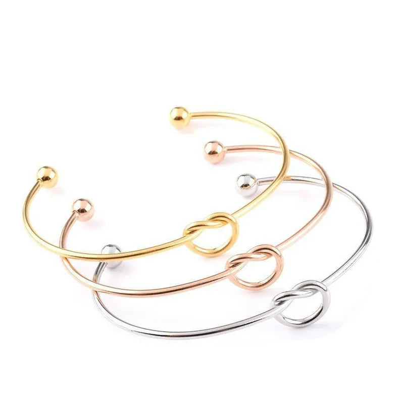Women's Stainless Steel Love Knot Bracelets Vintage Open Cuff Bangles Thank You Gifts for Bridesmaids Wedding Party Decorations