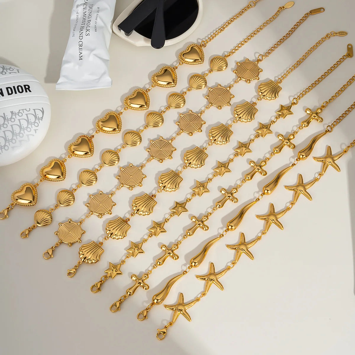 Summer Starfish Shell Heart Star Fashion Ins Style Stainless Steel Jewelry Bracelet for Girls