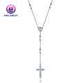 Kirin 925 Sterling Silver Long Beaded Chain Cross Platinum Moissanite Necklace with ZIRCON 925 Silver Pendant Classic Style