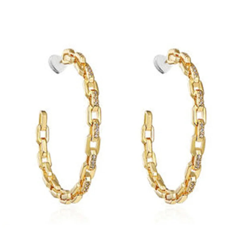 CAOSHI Trendy Gold Plated Geometric Chain Circle Party Exaggerated Dangle Hoop Earrings for Women Jewelry