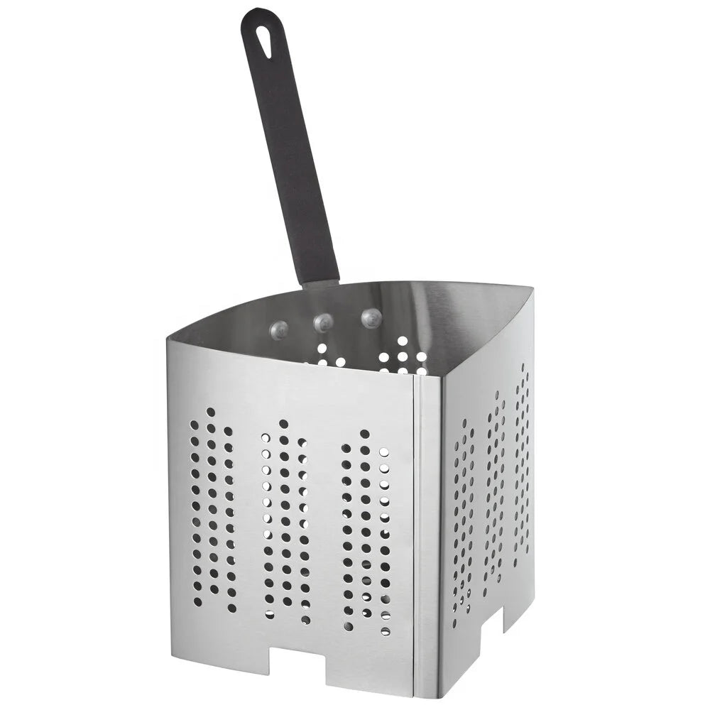 Stainless Steel Eco-Friendly Silver Pasta Cooker Basket Strainer with Perforated Design for Home Kitchen Use
