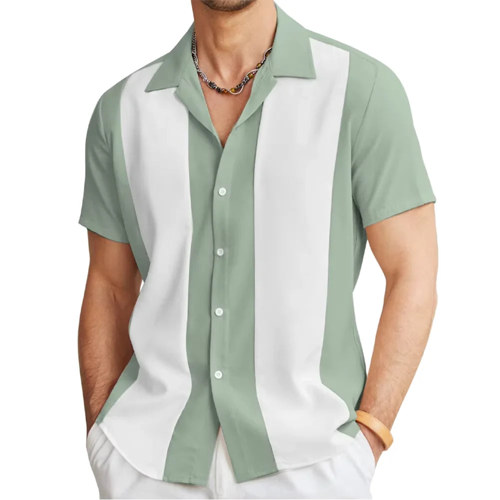 2025 Summer Europe and America Men's Beach Striped Shirt Short Sleeve Hawaiian Shirt for Men