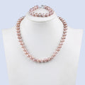 Fancy 925 Sterling Sliver 9-10mm Near Round Custom Freshwater Pearl Necklace Jewelry Set