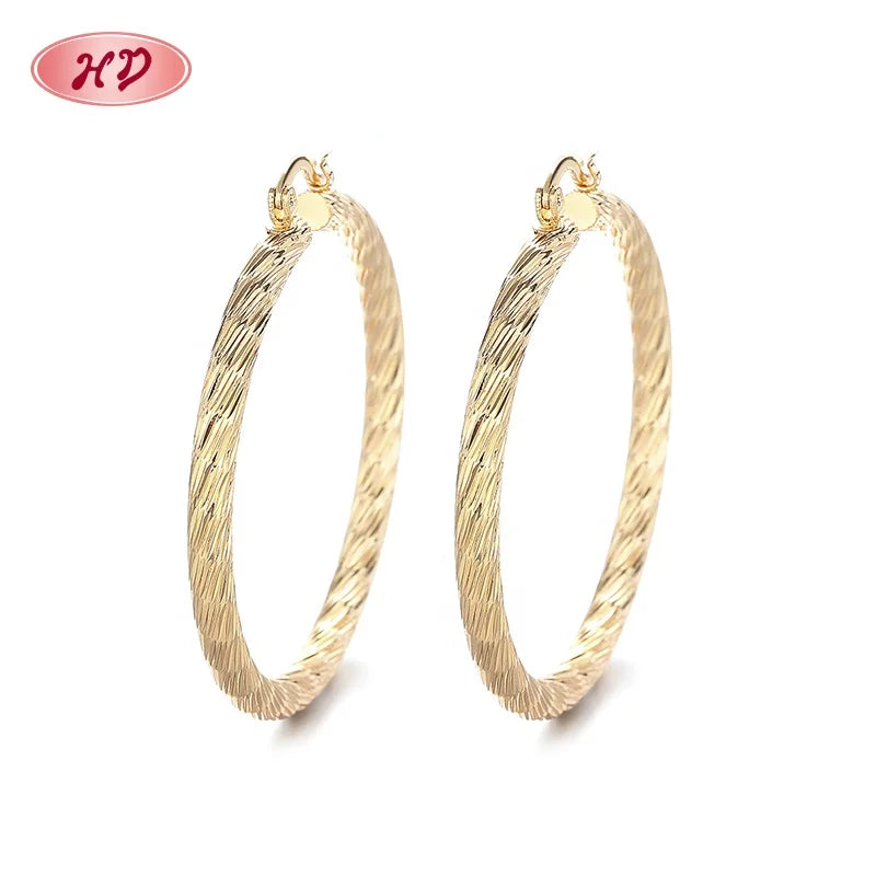 Joyeria 18K Laminated Gold Bisuterias Chic Women's Hoop Fashion Dangle Earrings in Brass Gold Plating