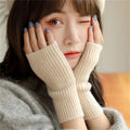Solid Half Finger Gloves for Women Winter Soft Warm Wool Knitting Arm Gloves Writing Warm Mittens Handschoenen Guantes