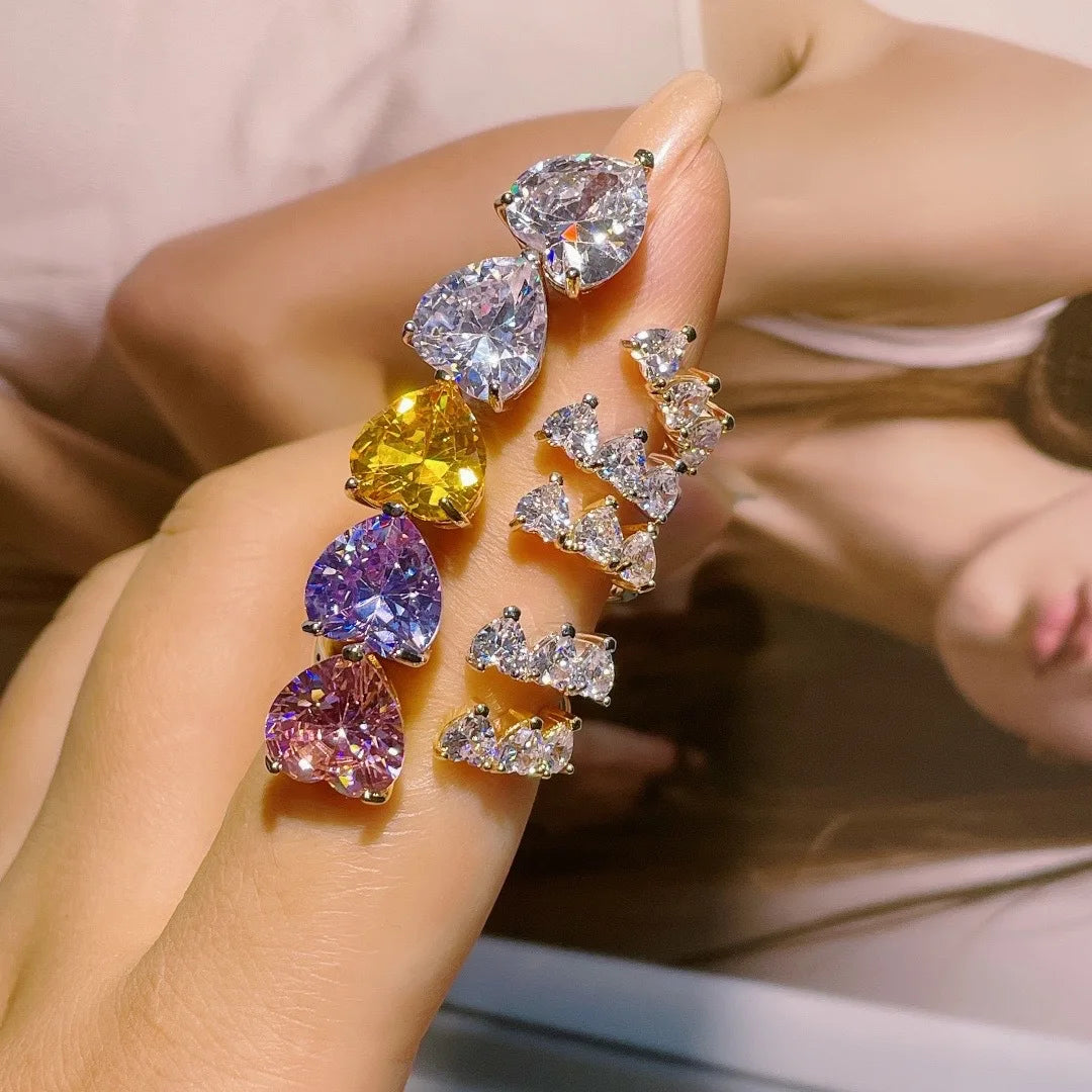 2025 European Style Fashion Creative Diamond Ring Gift Love Heart Colorful Zircon Ring for Women