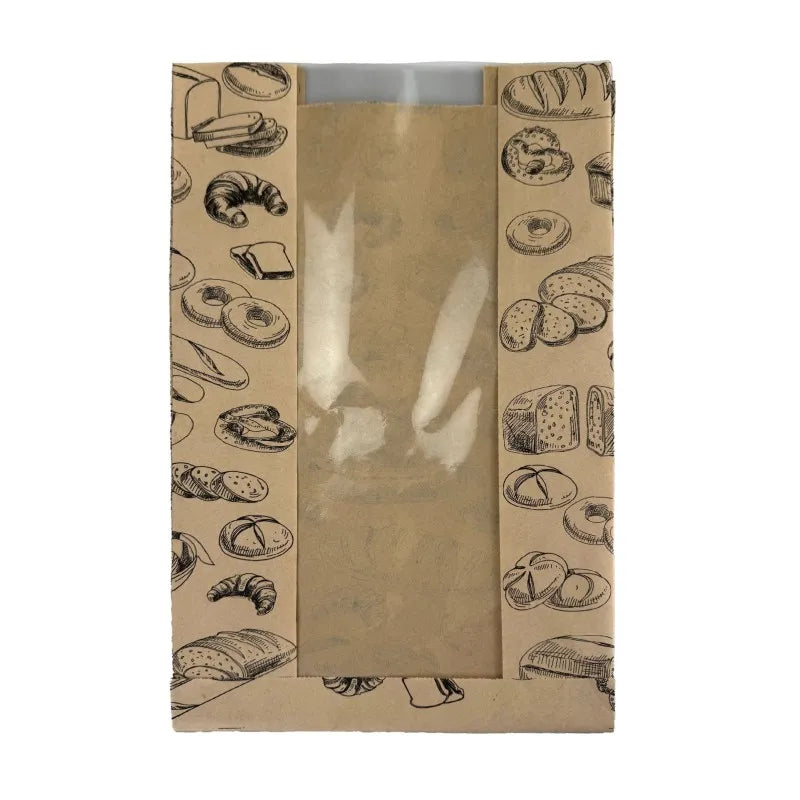 Greaseproof Flat Personalized Design Printed Bakery Packaging Flat Bottom Baguette Toast Bread Paper Bag with Clear Window