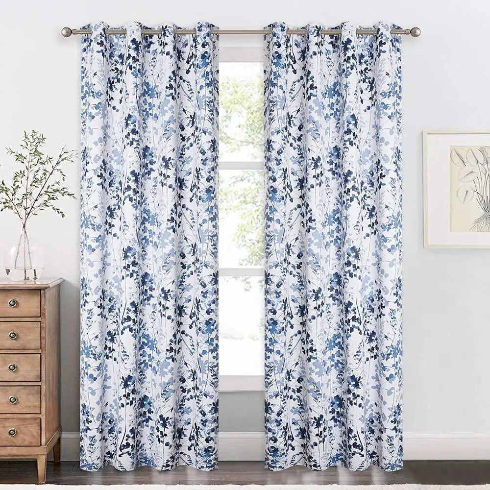 American Farmhouse Style Window Rideau Thermal Insulated Drapes Floral Leaves Printing Blackout Fabric Curtain