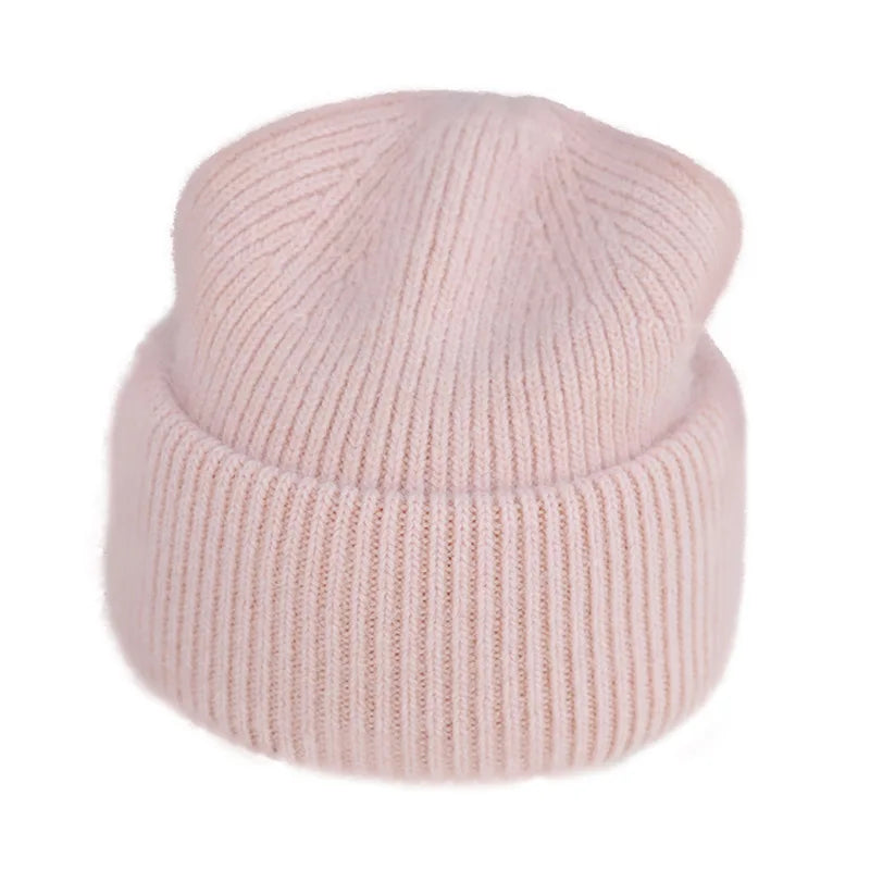 Innovative Winter Pullover Knitted Hat for Women Korean Style Warm Woolen 3D Embroidered Angora Rabbit Fur for Business Scenes