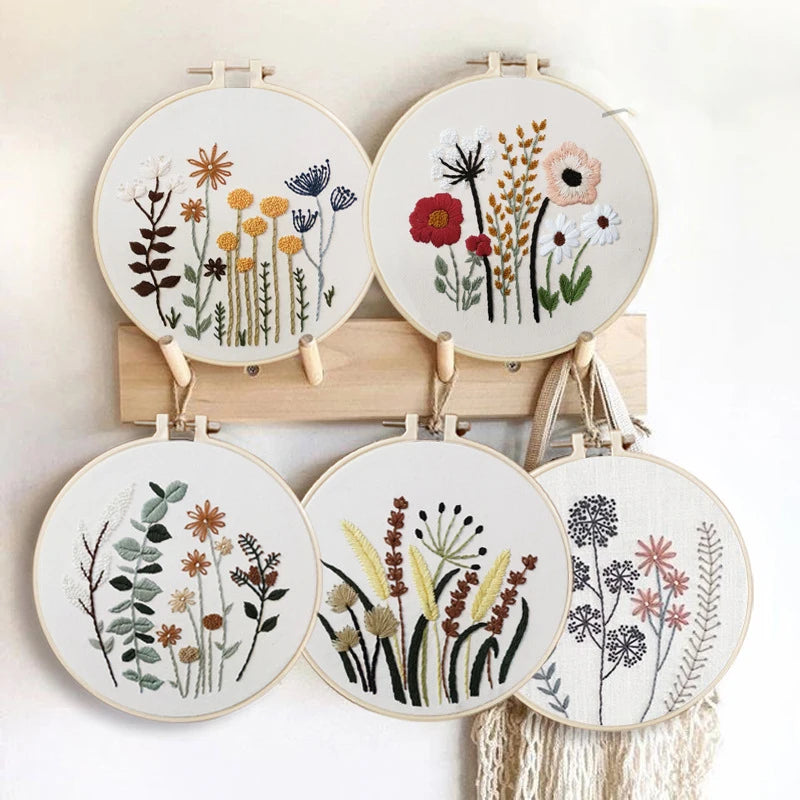 DIY Embroidery Kits Cotton Linen Art Deco Design Flower Cross Stitch with Hoop Handmade Sewing Craft Wall Art Home Decor