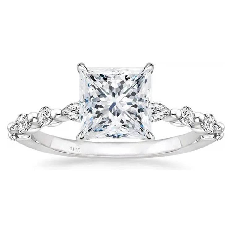 SGARIT Drop Shipping Jewelry 14k White Rose Yellow Gold Princess Cut 2ct VVS1D Diamond Moissanite Ring Wedding Engagement Ring