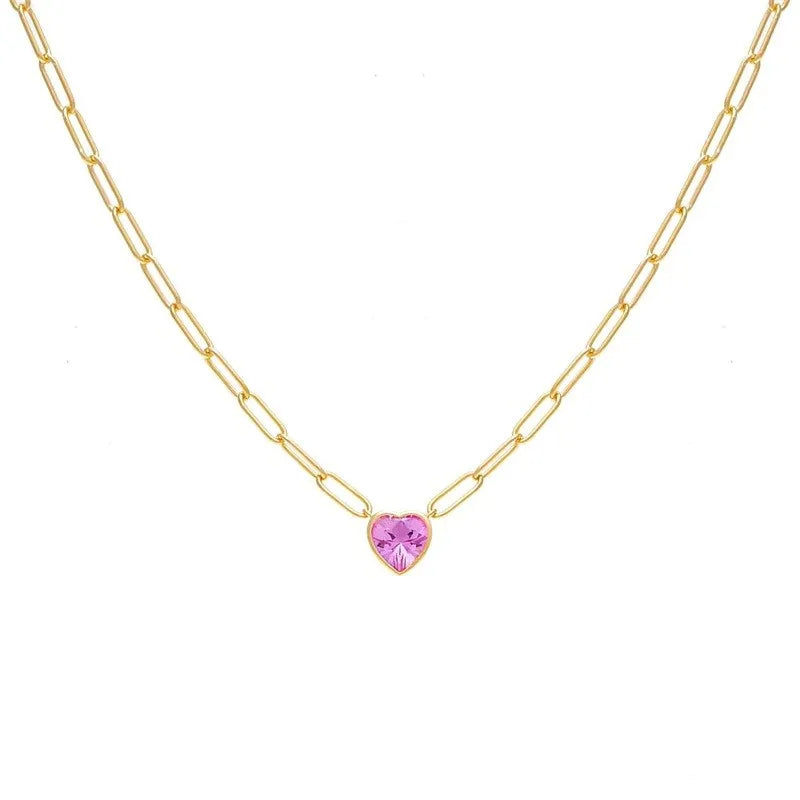 Melynn Paper Clip Chain Multi Colors Heart Zircon Necklace 925 Silver Fashion Jewelry Necklaces Gold Jewelry Fashion Necklaces