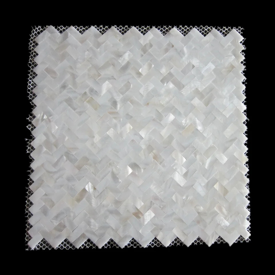 Self Adhesive Mother of Pearl Mosaic Tile Herringbone Mosaico Adhesive Peel and Stick Seamless Back Splash Door Panel Chevon