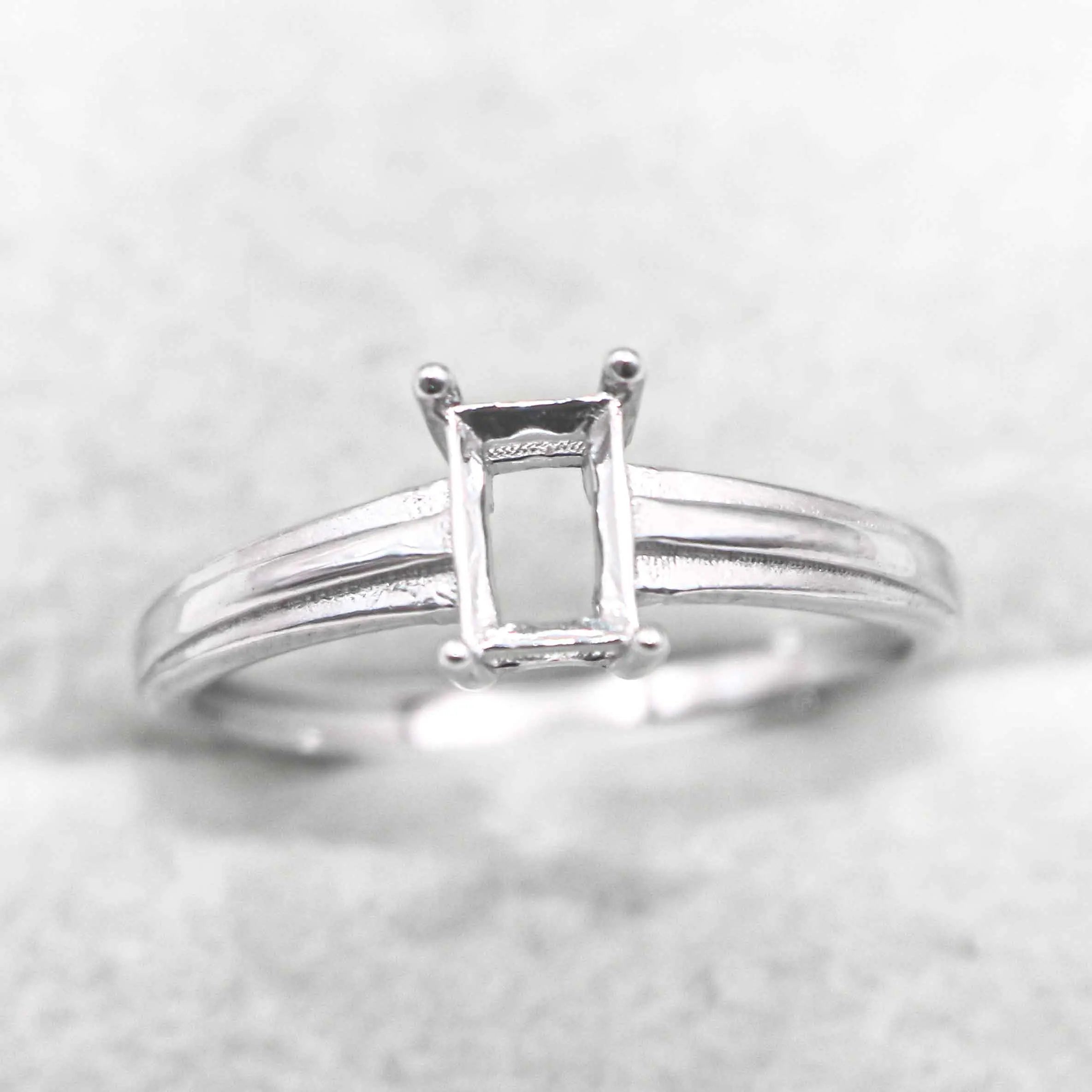Sterling Silver 4*6mm Semi Mount Ring Square Shape Empty Frame Blank Claws Setting S925 Base Without Center Stone for Inlay DIY