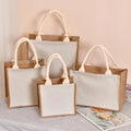 Custom Printing logo Burlap Waterproof Linen Handbag Canvas  Jute Portable Shopping Gift Bag Women