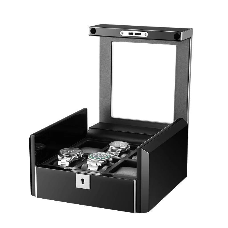 2021 High Quantity Top Rectangular 6-Slot Handmade PU Leather Black Watch Storage Box with Pillow Design