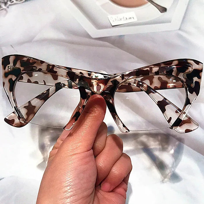 2022 Vintage Cat Eye Eye Glasses Optical Lenses Clear Leopard Custom Fashion Women Semi Rimless Glasses Frame Eyeglasses Frames