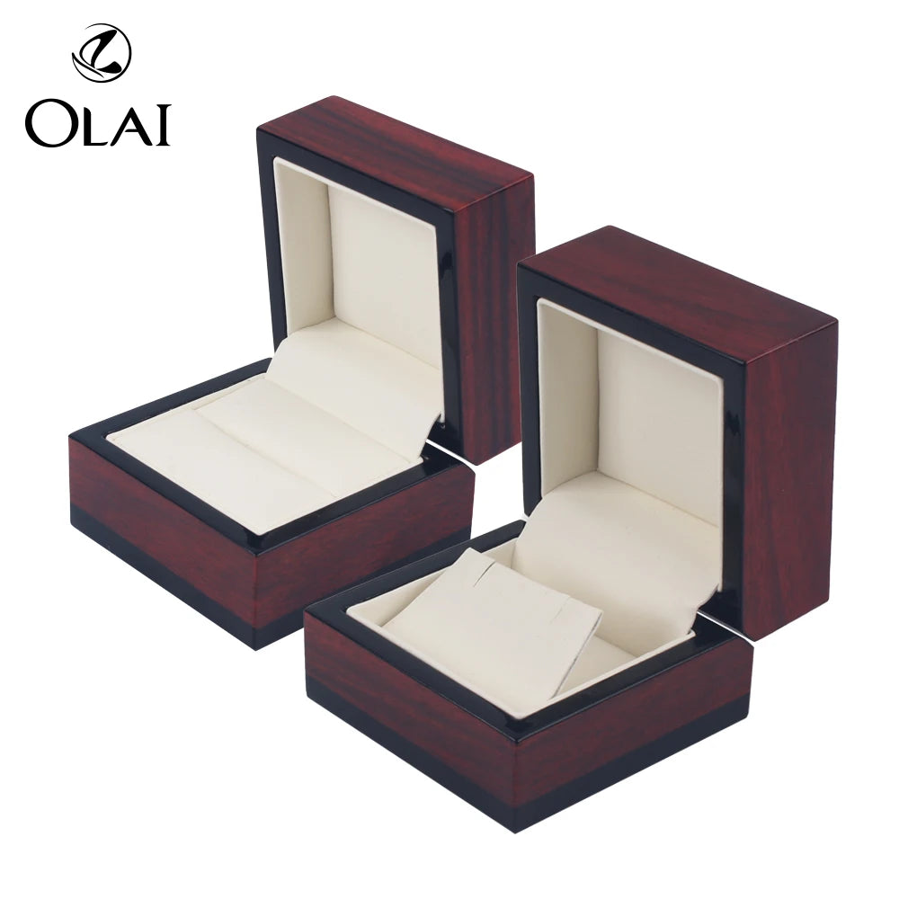 Olai Custom Logo Luxury Wooden Earring Gift Box Jewelry Accessories Ring Box