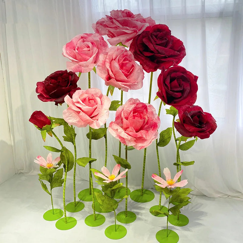 Jiuyi High Quality Event Decoration Giant Paper Flowers 5 Flower Combination Display Set for Shopping Mall Window Wedding Decor