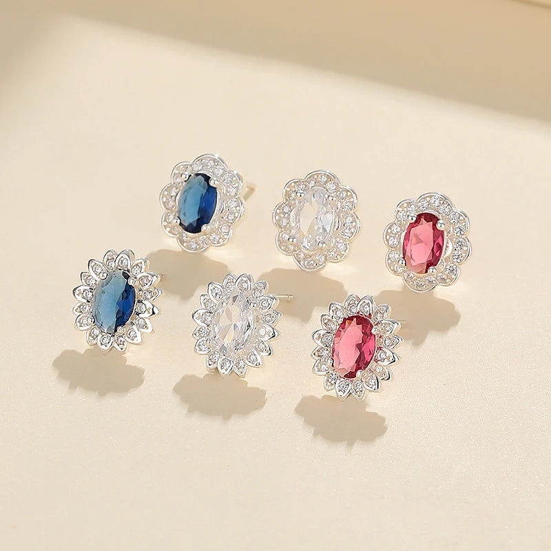 Elegant Sterling Silver Flower Stud Earrings Wholesale With Vibrant Zircon Silver Earrings 925