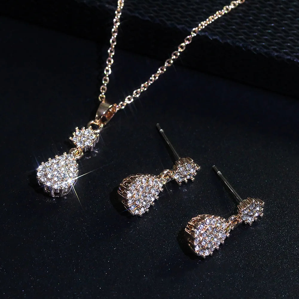 Sparkling Diamond Cubic Zirconia Waterdrop Jewelry Set Snowflake Waterdrop Crystal Wedding Necklace Earrings Set