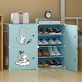 Blue&White Folding Shoe Rack Kids Clothes Stands & Shoe Racks Baby Folding Shoe Rack with Cartoon Stickers